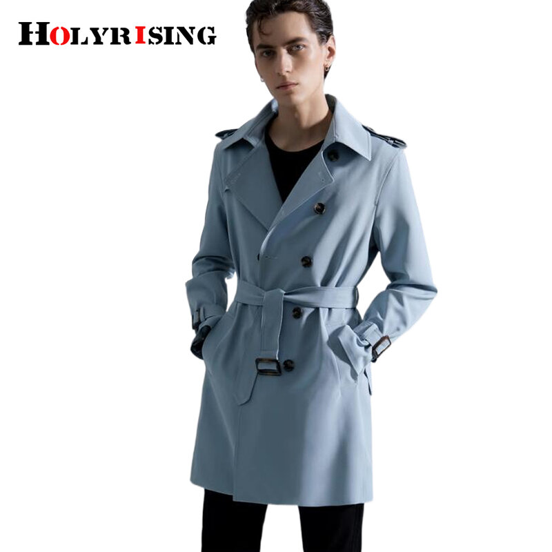 Holyrising-gabardina azul para hombre, abrigo informal inteligente de estilo británico, doble botonadura, de lujo, para primavera y otoño, NZ319
