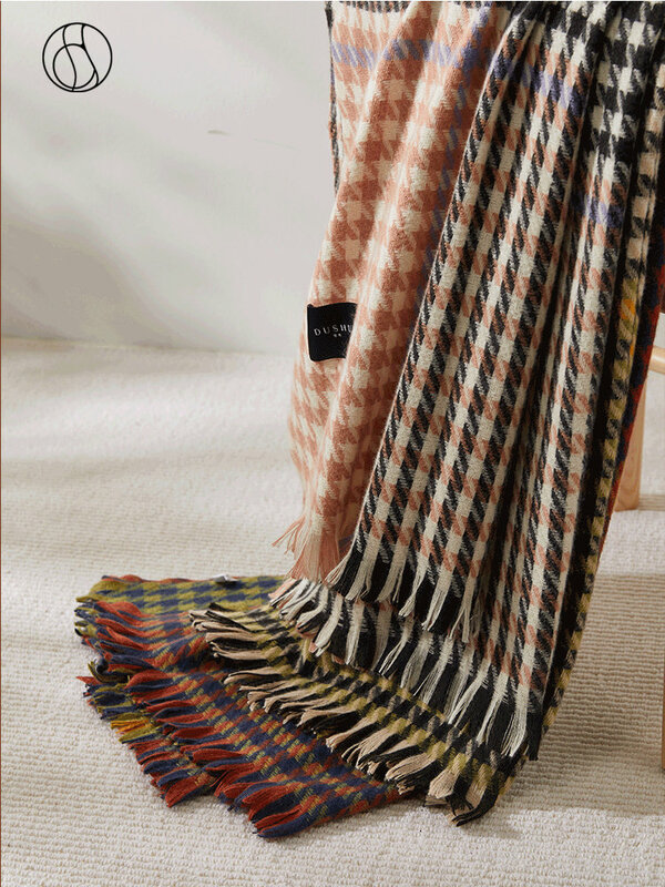 DUSHU 67 см Широкий 190 см длинный женский Повседневный однотонный шарф мягкий теплый трехцветный клетчатый шарф женский зимний модный шарф 2022