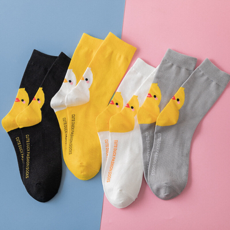 Cotton Women's Socks Funny Kawaii Harajuku Animal Goose Duck Long Sock for Female ins Cartoon Streetwear Black White Girl Gift