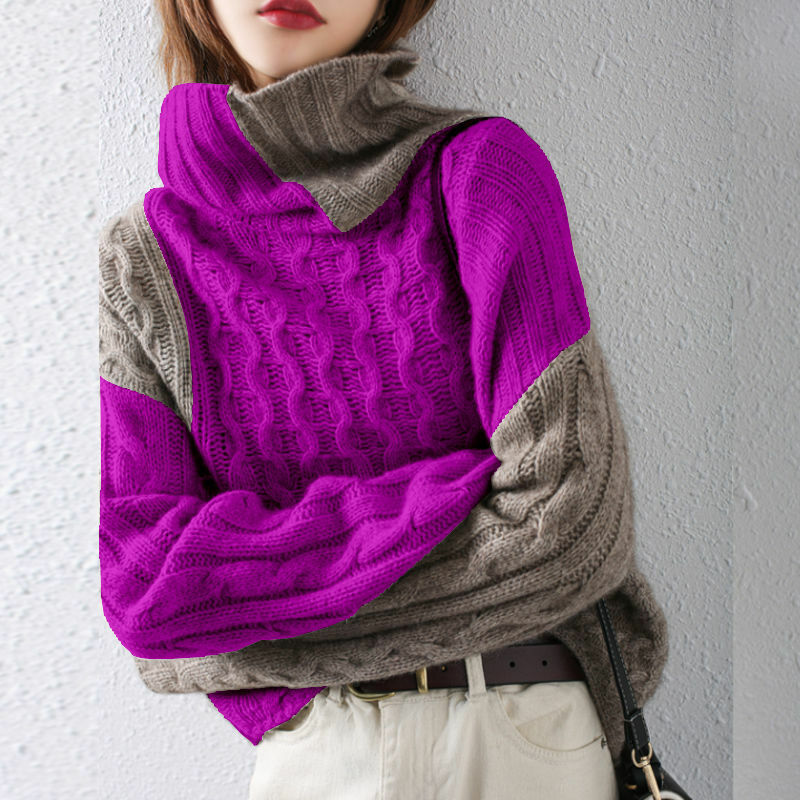 Gola alta camisola feminina inverno manga longa cor combinando pulôver novo solto commuter topo com camisola de fundo