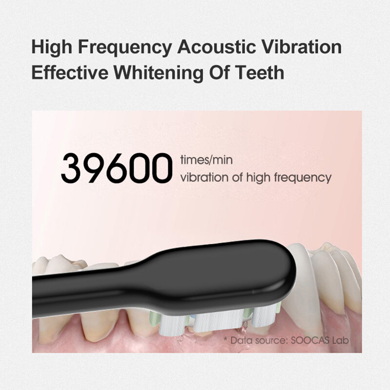 SOOCAS-Cabezal de cepillo de dientes eléctrico sónico X3U, cabezales reemplazables en blanco y negro, cerdas de dureza media