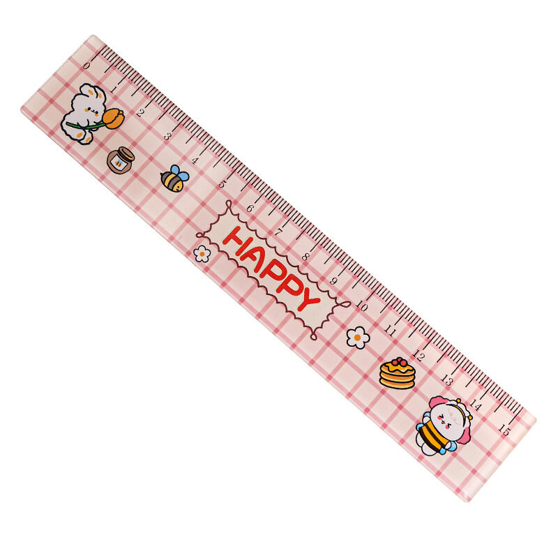 Cute Ins Happy Bear 15cm Ruler Primary School Students Drawing Measuring Multifunctional Cartoon Child Stationery Scale Kawaii