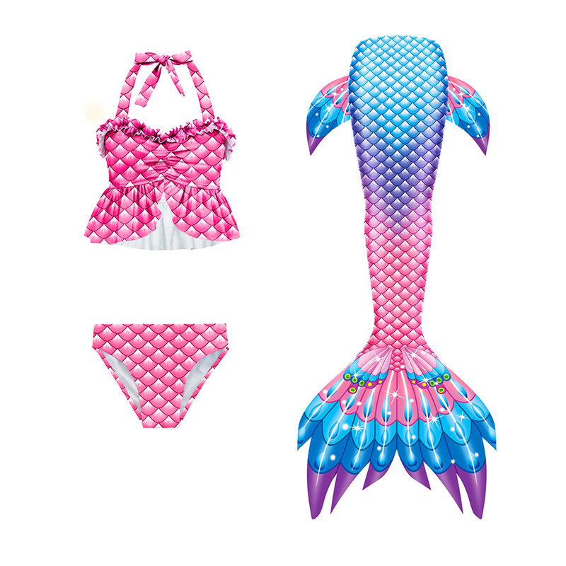 3PCS/Set The Little Mermaid Tail Swimsuit Children Cosplay Kids Girl Fancy Mermaid Costume Swimwear Halloween Dresses No Flipper