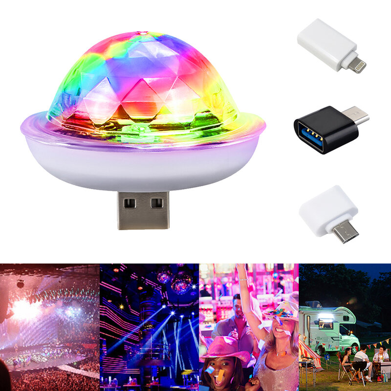 ไฟ LED กลางคืนบาร์ LED 5V แบบ1pce, โปรเจคเตอร์บนเวที RGB ลูกบอลคริสตัลมีเสียงสำหรับปาร์ตี้ไฟนีออนบรรยากาศหลอดไฟดิสโก้แบบ USB