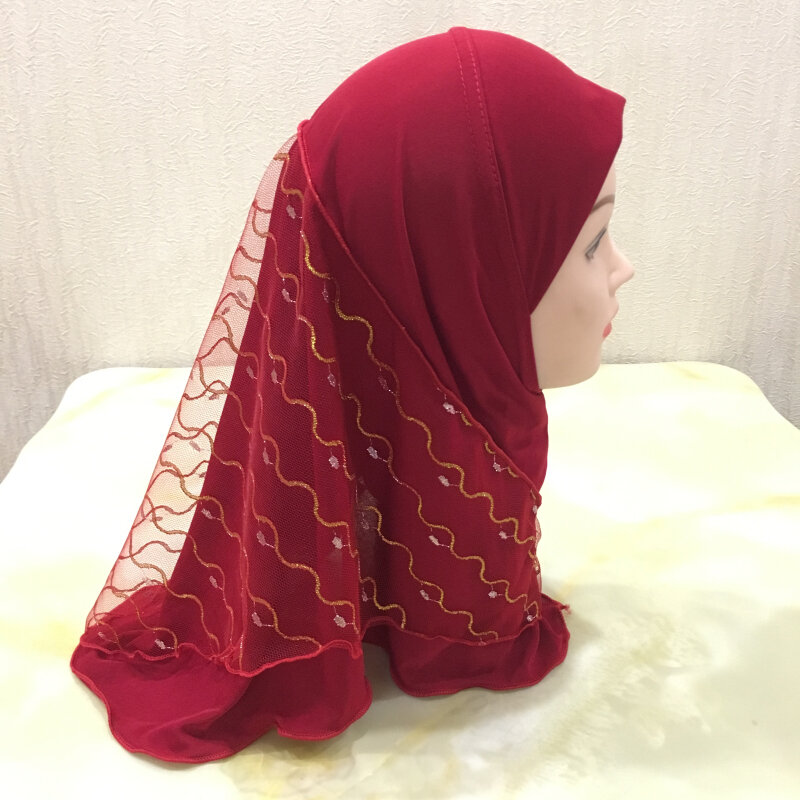 H041 мусульманский маленький хиджаб с полным покрытием для маленьких девочек, эластичный однотонный платок, мусульманские шапки HatsTurban, голов...