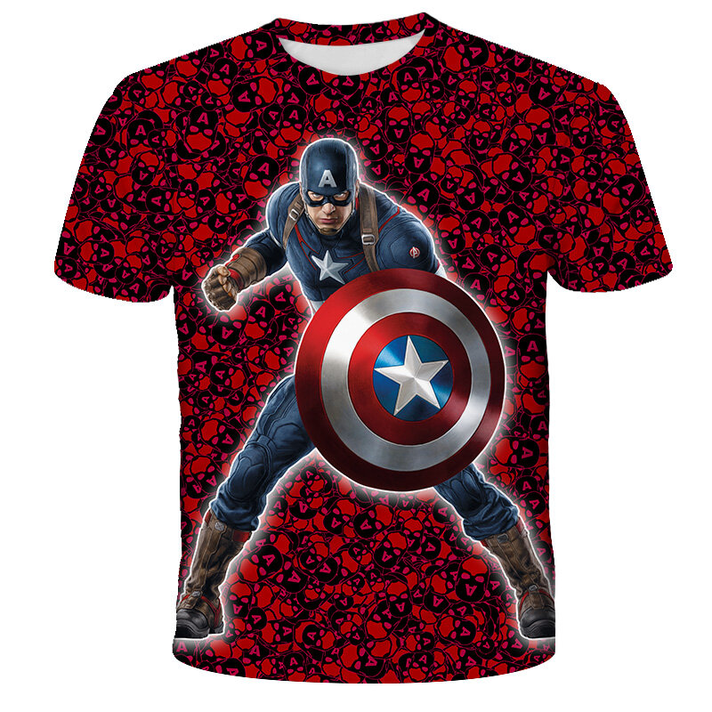 子供用のスーパーヒーロープリントTシャツ,スパイダーマンとキャプテンアメリカの半袖子供用Tシャツ,スポーツウェア