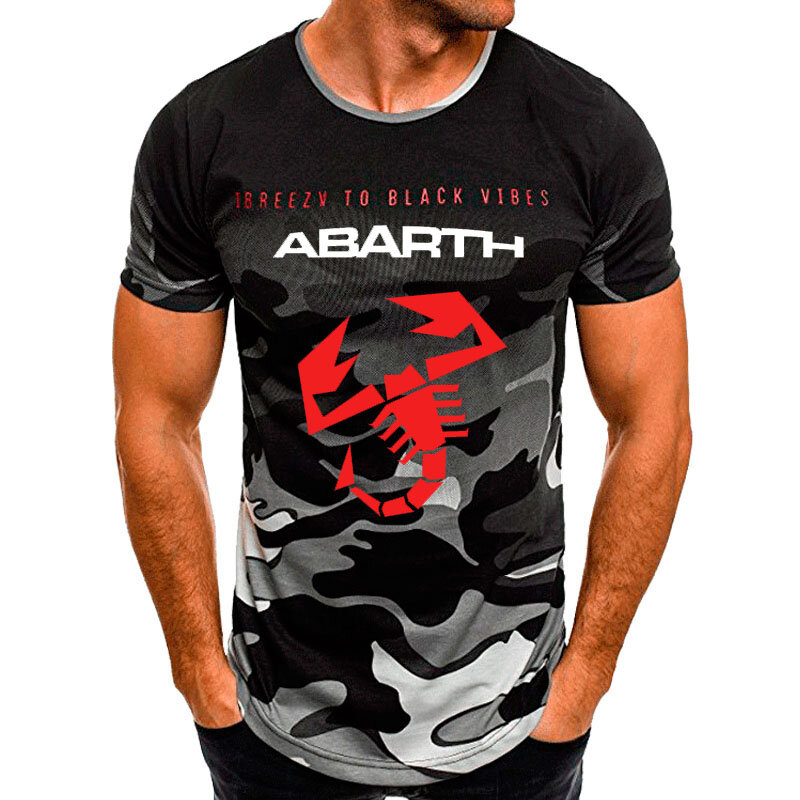 Moda casual Abarth Car Logo stampa estate moda Camouflage t-shirt da uomo Casual in cotone manica corta di alta qualità