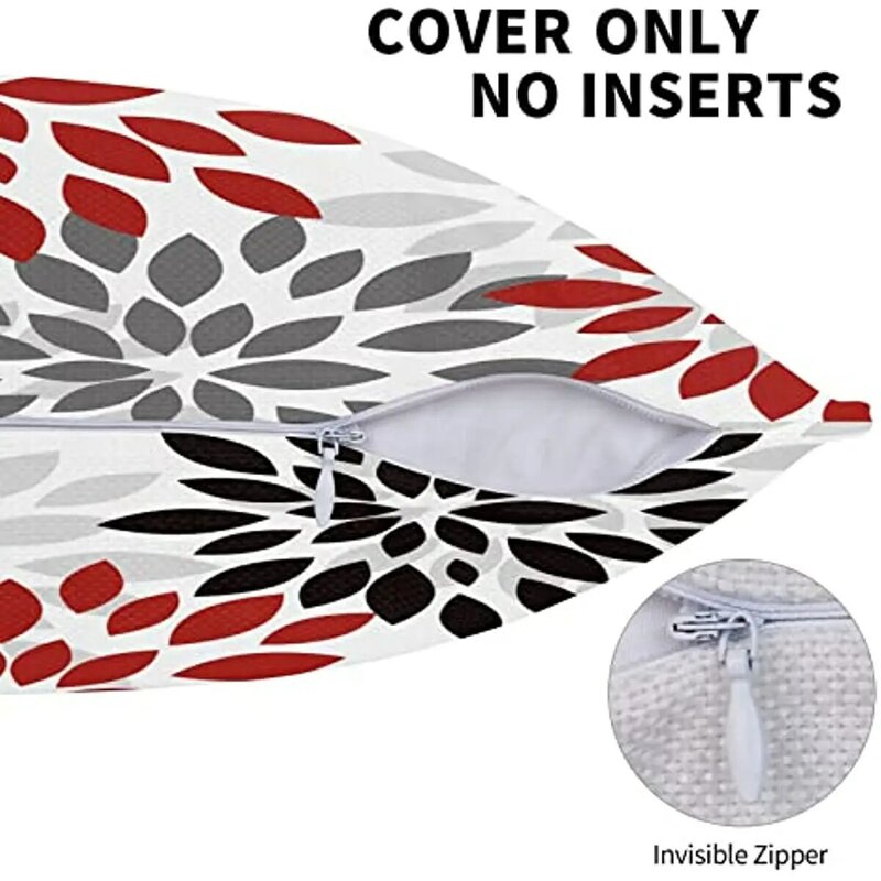Funda de almohada moderna para exteriores, cubierta de almohada roja y negra, gris, blanca, gris, Dalia Floral, 2 piezas, granja