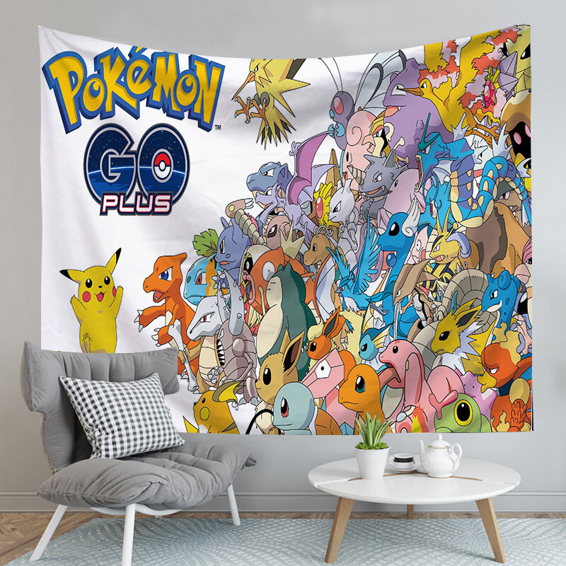 Pokemon Anime Pikachu Tapestry Wall Cute Cartoon prezent Anime narzuta koc plażowy Home Decor wystrój pokoju na prezenty dla dzieci
