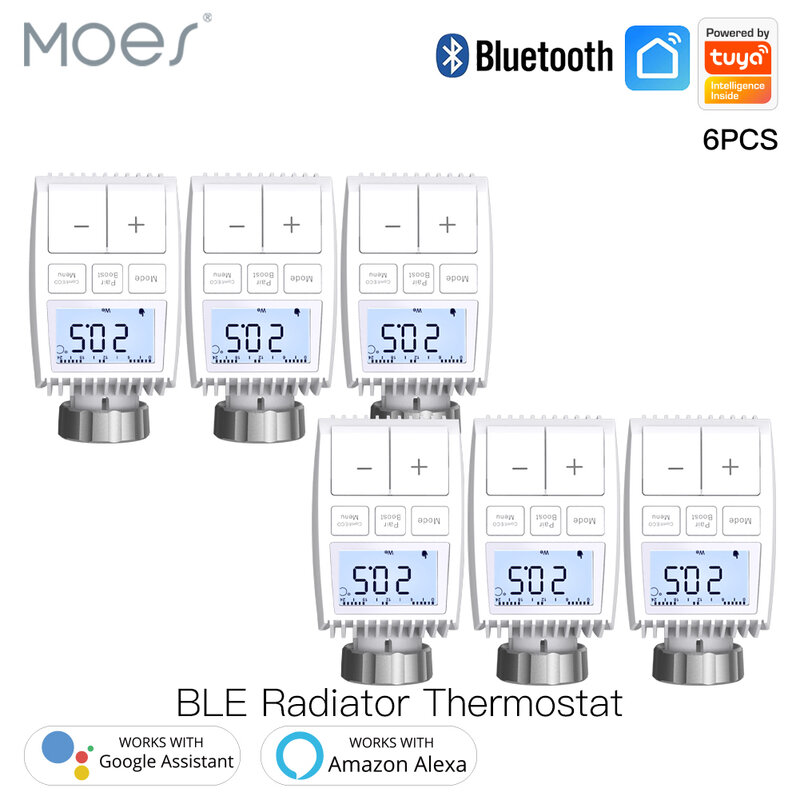 Moes tuya atuador da válvula do radiador do termostato bluetooth controlador de temperatura inteligente sigmesh aquecedor trv controle voz com alexa
