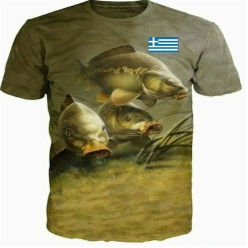 Camiseta con estampado de peces en 3D para hombre, camiseta de manga corta transpirable de secado rápido para ocio al aire libre, de gran tamaño S-6XL, verano 2022