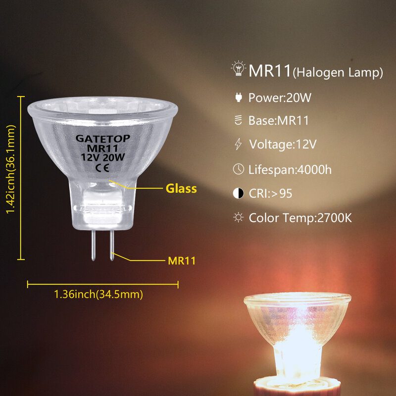 Lâmpada halógena 20w 35 50 gu10 gu4 gu5.3 220v 12v mr11 mr16 lustre de cristal decoração para casa lâmpada de vidro para casa
