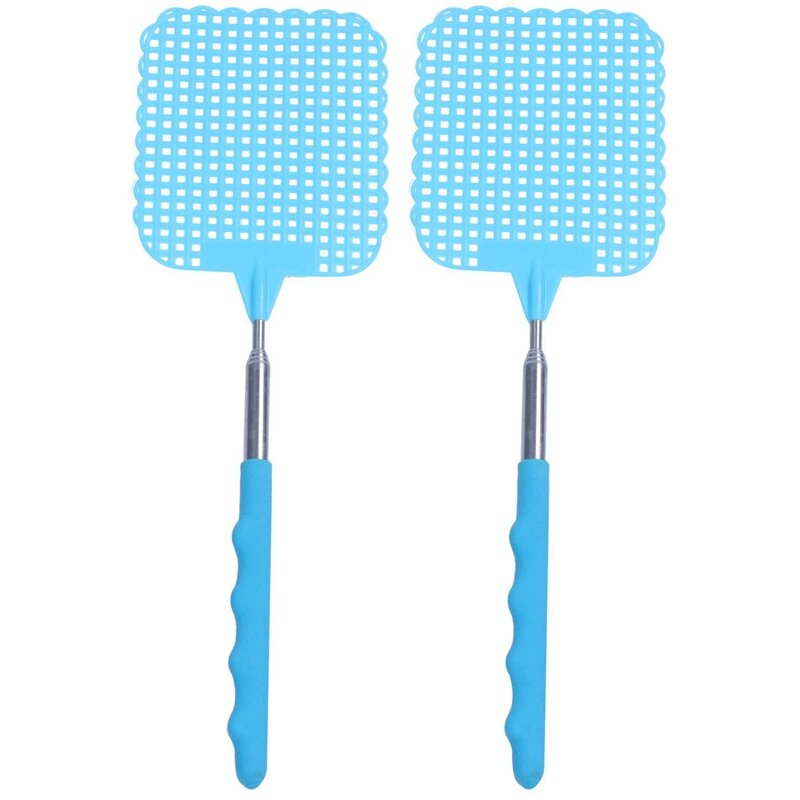 2X Flyswatter Fly Tapper Mosquito insectos Swatter telescópico hasta 73 Cm azul