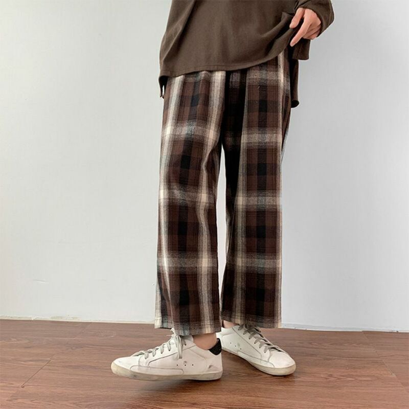 Pantaloni scozzesi moda estiva pantaloni larghi giapponesi a gamba larga Oversize Casual Retro Vintage Straiht Streetwear Harajuku Skateboard