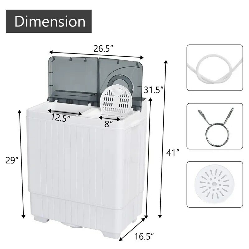 Lbs Twin Tub Waswasmachine Draagbare Semi-Automatische Wasmachine Grijs