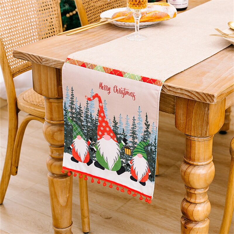 크리스마스 분위기 3 숲 노인 리넨 컬러 매칭 테이블 러너, 크리스마스 분위기 장식 테이블 러너 장식