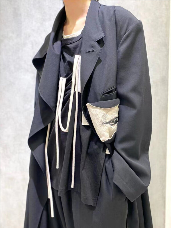Mystery Eyes patch design Trench cappotti Unisex yohji yamamotos homme giacche da uomo per abbigliamento da uomo Owens top
