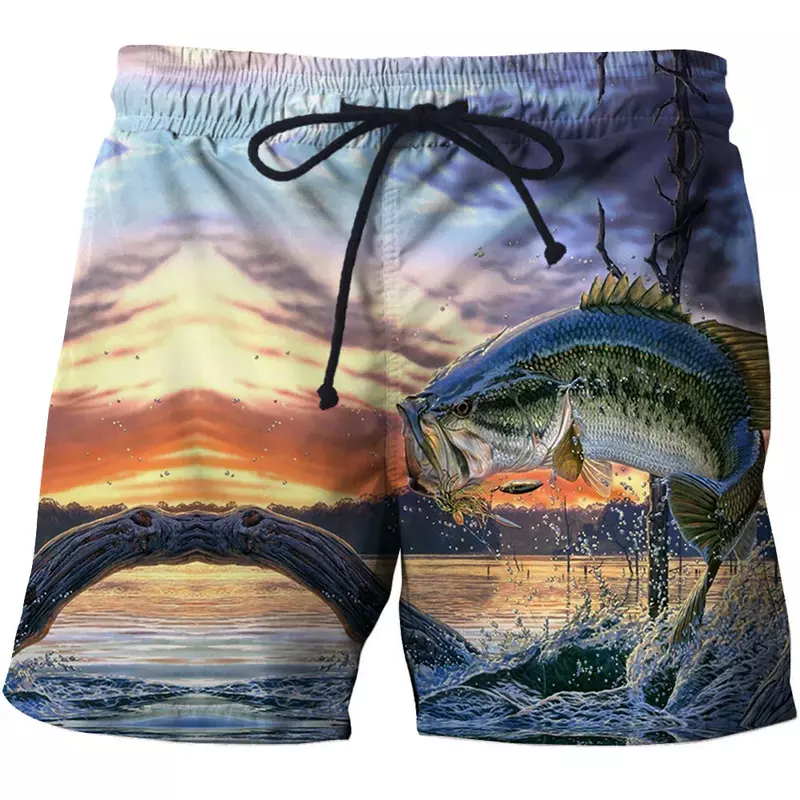 Men's 3D printed swimsuit, men's blue printed swimsuit, beach and surf shorts, fashionable vacation beach pants
