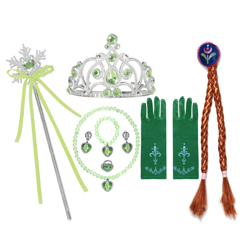 Accesorios de vestido de Frozen para niñas, peluca de corona, guantes, collar de varita mágica, Cosplay de fiesta, diadema de Elsa y Anna