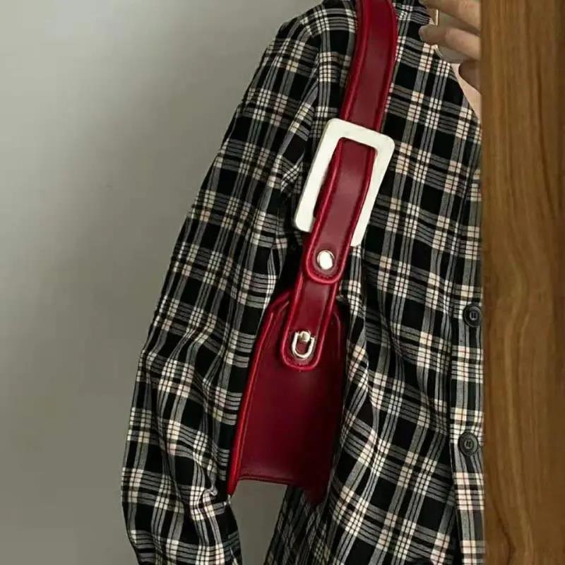 Винтажная красная женская сумка MBTI, модные однотонные сумки с ручками, Новое поступление, женская сумка через плечо в Корейском стиле, кавай...