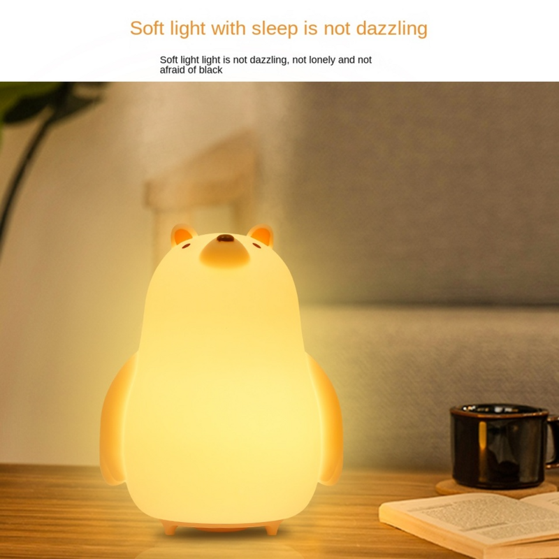VnnZzo  Night Lights Silicone Dimmable USB Rechargeable Lamps for Children Baby Gifts Cartoon Cute Animal Bear Night Lamp