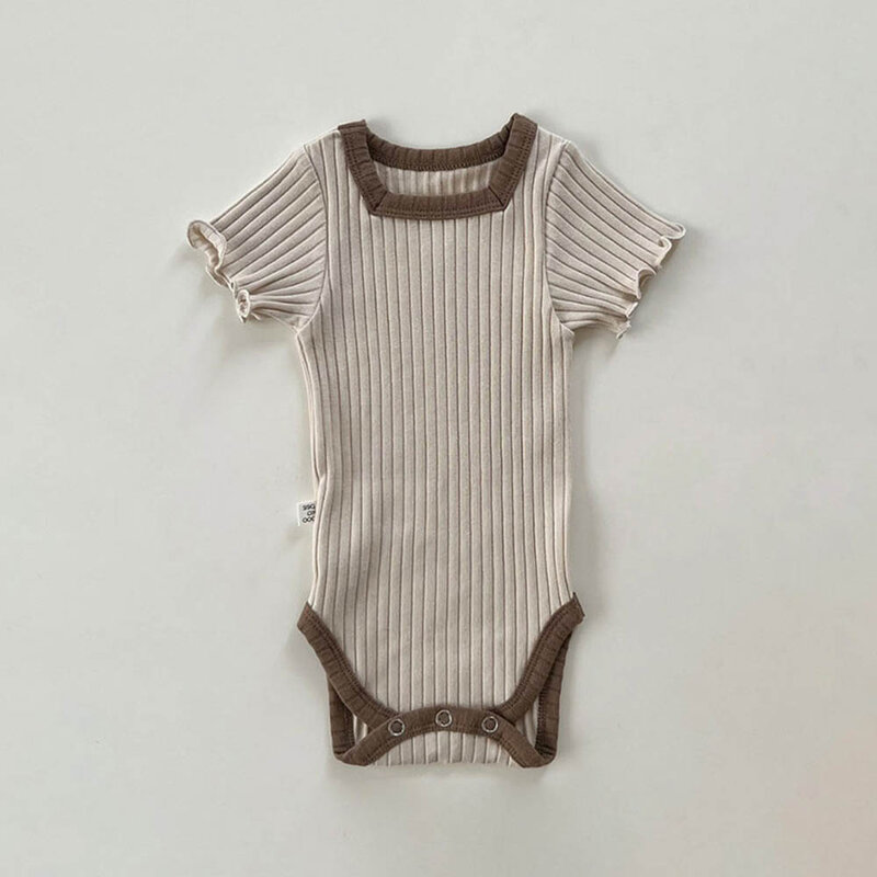 Baby Kids Romper 2022 Summer Wave Lace Short-sleeved Romper Baby Boys Girls Square Collar High Elasticity Romper for 6M-2Years