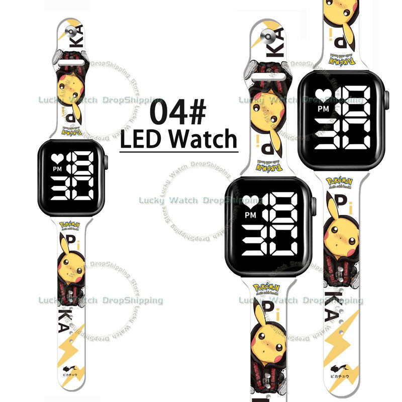 포켓몬 LED 시계, 애니메이션 피규어 피카추 프린트 LED 전자 스포츠 팔찌 시계, 어린이 선물, 남성 여성 밴드