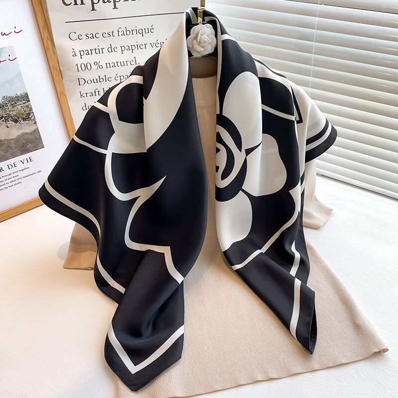 Модный саржевый Шелковый квадратный шарф для женщин, дизайнерский женский шейный платок, шаль, бандана, Женский хиджаб, пляжный женский шейный платок