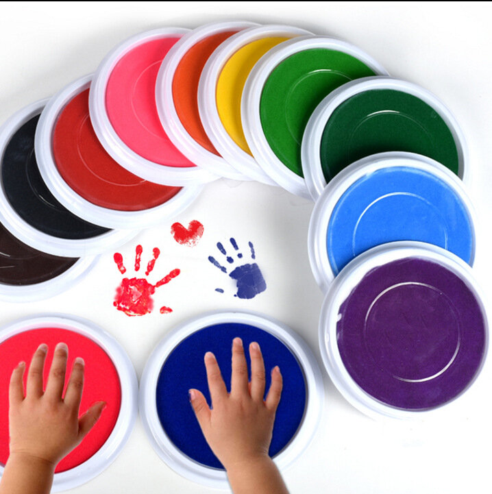 Mainan Bayi 6 Bantalan Stempel Tinta Warna-warni Swakarya Lukisan Jari Kerajinan Pembuatan Kartu Bulat Besar untuk Pendidikan Anak-anak Gambar Mainan Interaktif