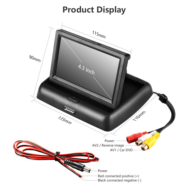 VTOPEK-4.3 인치 TFT LCD 자동차 모니터, 접이식 모니터 화면 디스플레이 역방향 카메라 주차 시스템 자동차 후방 모니터 NTSC PAL
