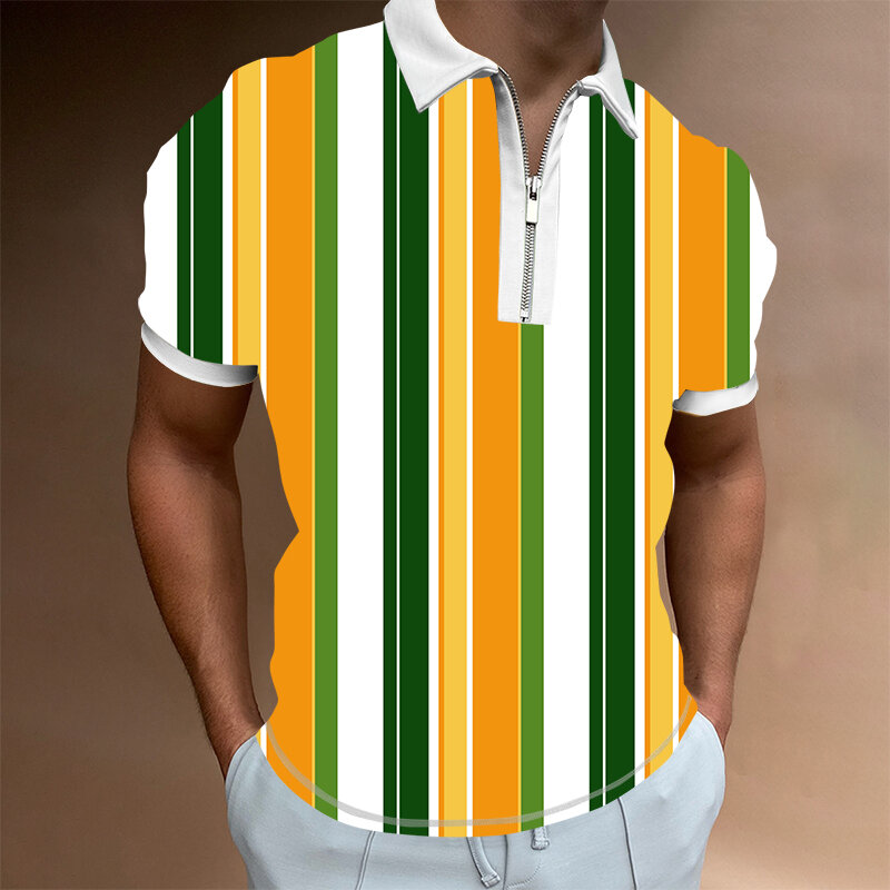 2022 الصيف الرجال موضة جديدة قمصان بولو الرجال الرجعية الأعمال عادية زيبر كم قصير بلايز ثلاثية الأبعاد مطبوعة تي شيرت