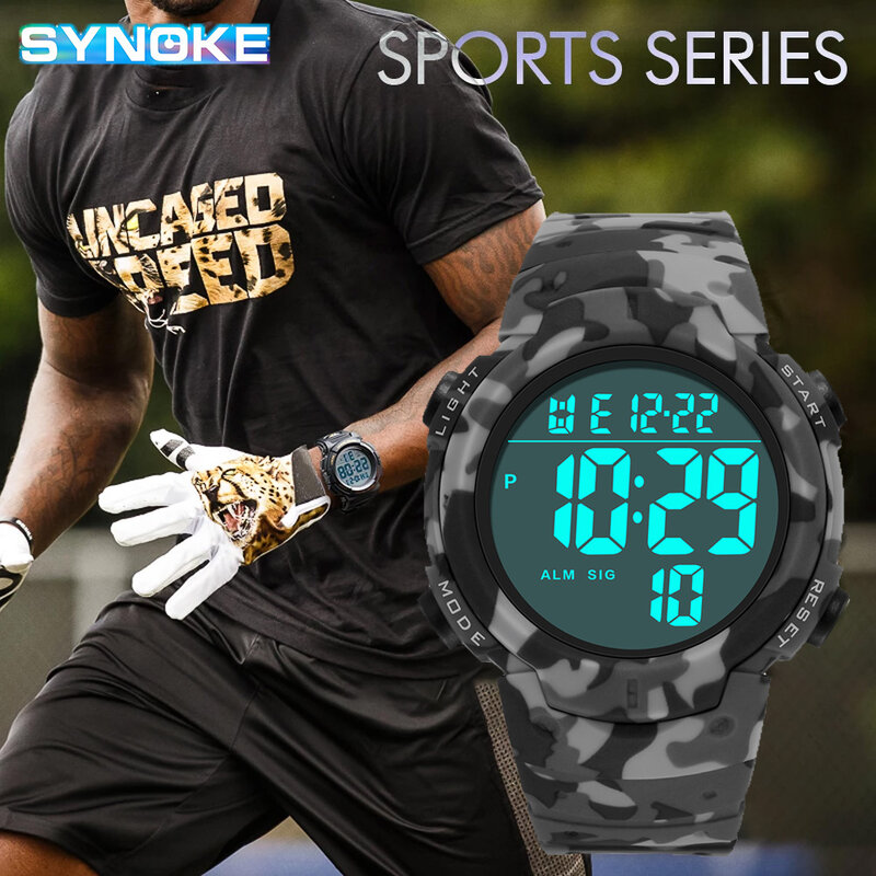 SYNOKE Military Digitale Uhren Männer Sport Große Zahlen Uhr 50M Wasserdichte Multifunktions Alarm Reloj Hombre Männlichen Uhr