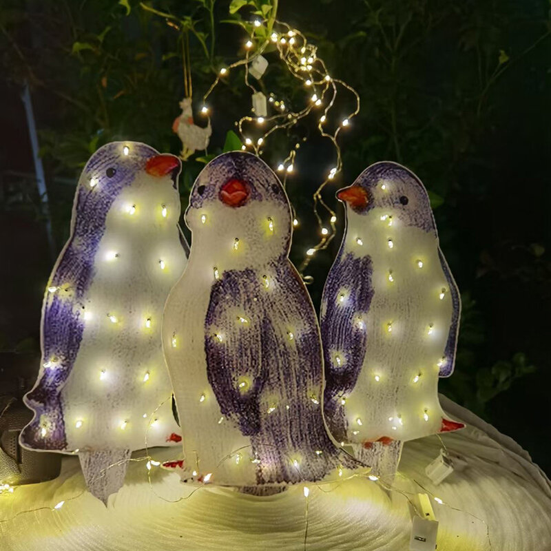 ChristmasLight-Up pingüino estatuilla decoraciones luces LED césped pasillo patio Festival decoración paisaje iluminación