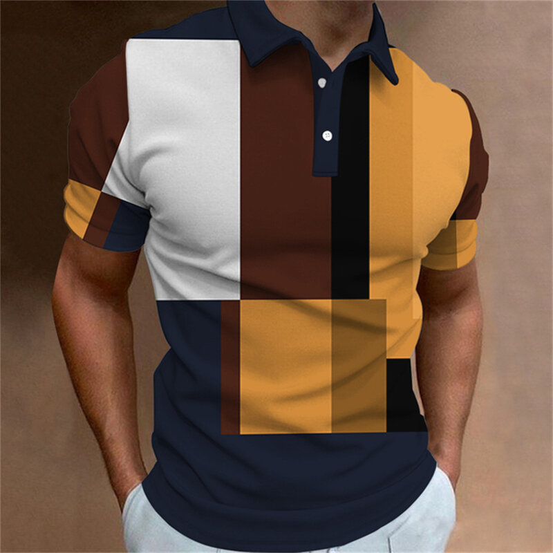 Vintage Men's Polo Shirt 3d Stripes Print Men Blouse Oversized Summer Tops Streetwear Short Sleeve Male Polo Casual Lapel Tshirt