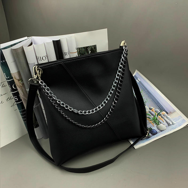 Xiuya 캐주얼 여성 숄더 가방 패션 2021 새로운 솔리드 여성 서류 가방 대용량 토트 백 대형 여성 핸드백 체인