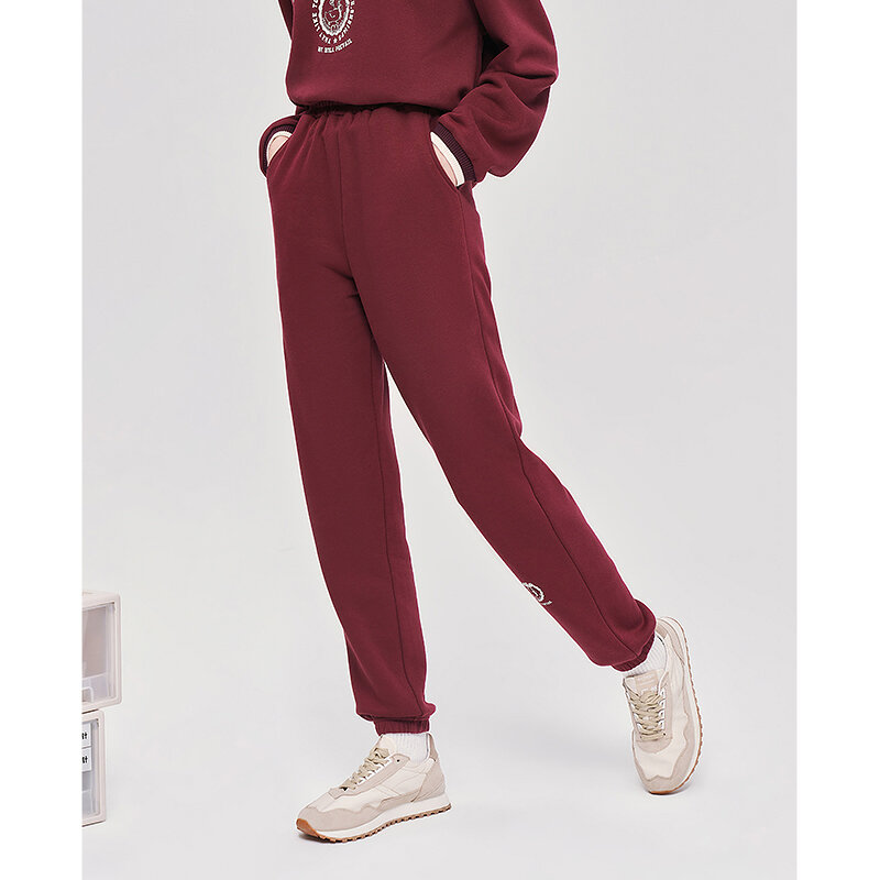 Toyouth Women Fleece Sweatpants 2022 Winter Elastic Waist Straight Long Trousers Vintage Wine Red Warm Casual Sport Pants