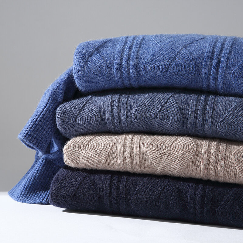 Pull en cachemire pur 100% laine, col rond, haut de gamme, vêtements chauds d'hiver, pour hommes, jeunes et d'âge moyen