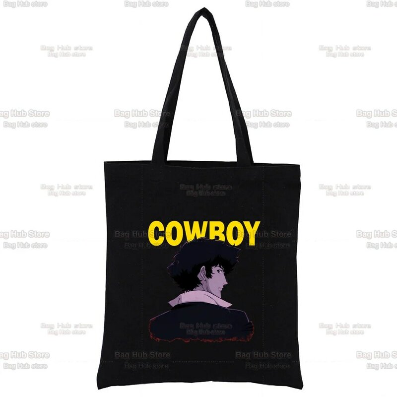 Cowboy bebop bonito dos desenhos animados bolsa de ombro preto bolsa de lona harajuku shopper saco moda casual verão sacos de ombro