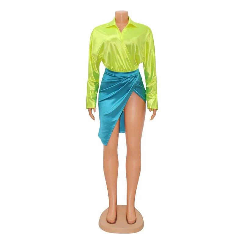 Falda vaquera informal para mujer, conjunto de dos piezas, chaqueta, Camisa + falda, minivestidos, ropa de chándal dividida