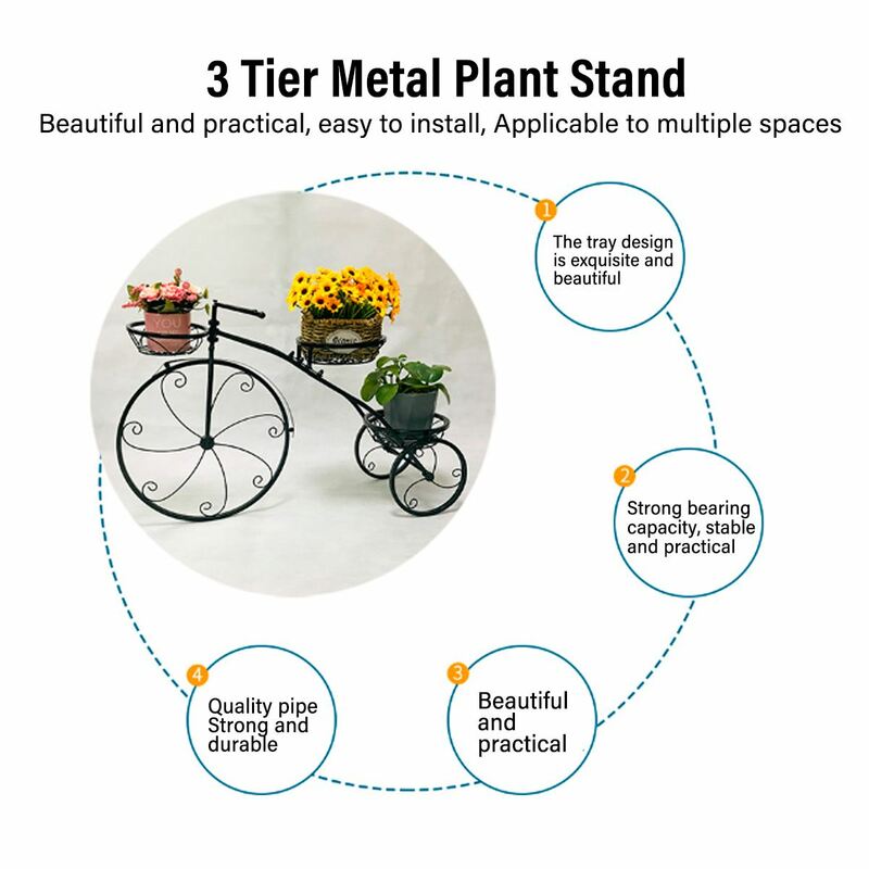 Soporte para plantas de triciclo de 3 niveles, estantes de flores, soporte de hierro para bicicletas, macetas, carrito, Patio, estante de almacenamiento de Arte de hierro