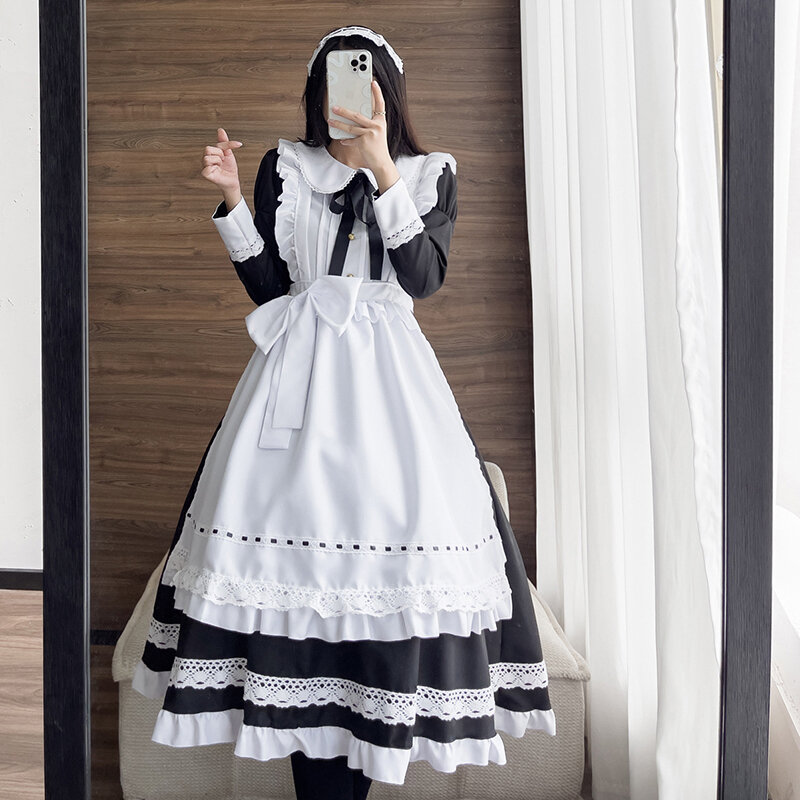2022 Black Cute Lolita Maid Costumes Girls Women Lovely Maid Cosplay Costume Animation Show Japanese Outfit Dress Clothes