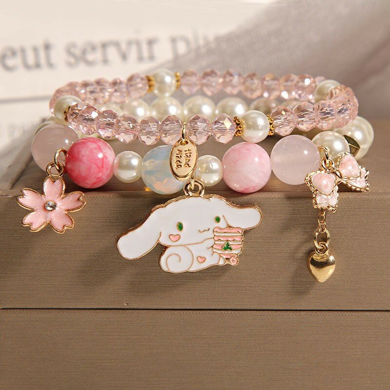 Креативный браслет Sanrio Cinnamoroll с кристаллами, милый браслет для девочек, жемчужный Коричный браслет, фотолампа, подарок на день Святого Валентина