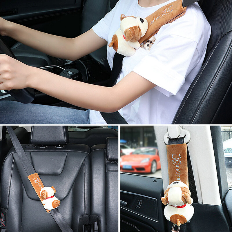 3d animal de pelúcia boneca assento do carro cinto ombros almofada universal cinto segurança para auto ombro cobre acessórios do carro capa protetora