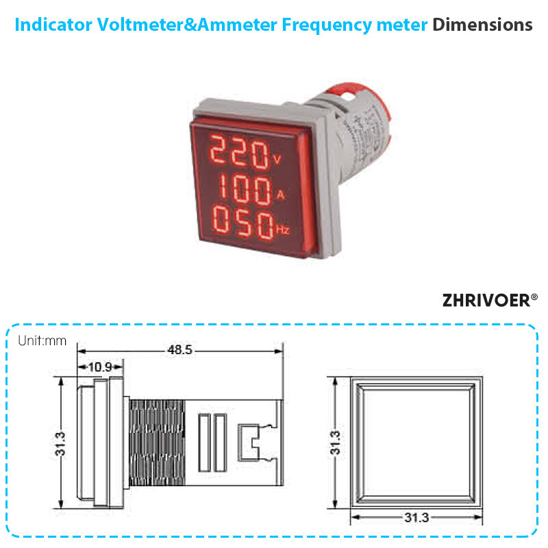 Three Display Digital Voltage Amperometer 22MM AD16-22DSV type AC 60-500V Mini Voltage Meter LED Voltmeter Indicator Light Lamp