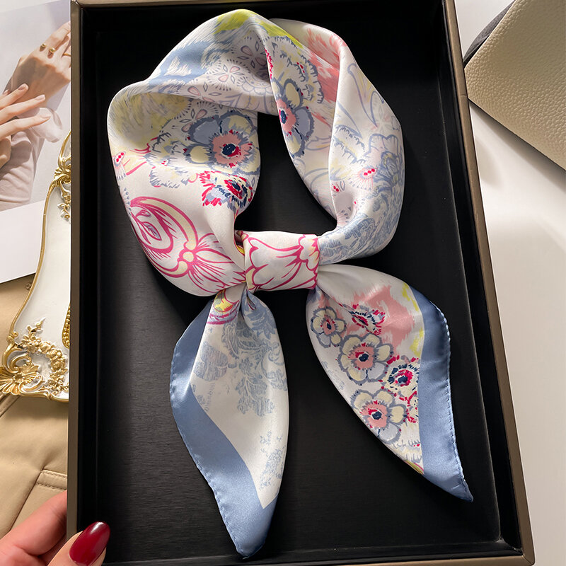 New 70cm Silk Feeling Square Scarf for Women Luxury Print Neck Tie Female Hair Hand Wrist Headkerchief Hijab Shawl Wraps 2022