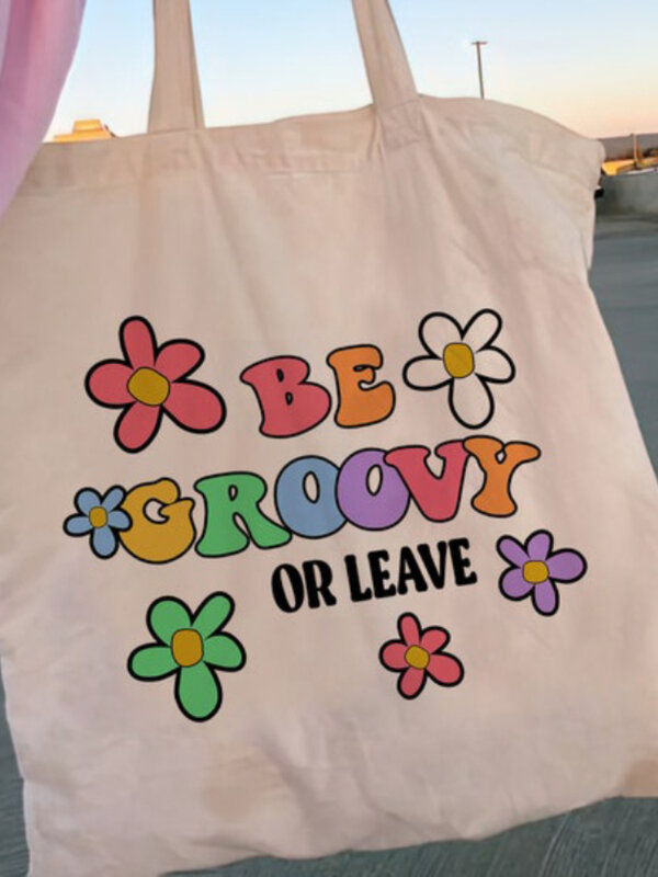 Bolso de lona con flores Retro para mujer, bolsa de mano de lona, reutilizable, plegable, de estética, para estudiantes