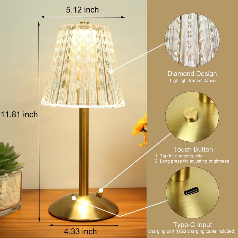 LED Crystal Table Lamp with Box Touch Dimming Night Light Eye-Protection Reading Light for Coffee/Bar/Hotel/Bedroom Wedding