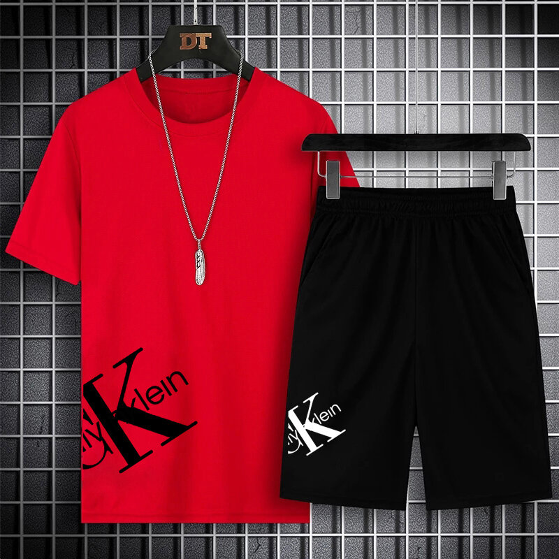 Camiseta de verano para hombre, conjunto de pantalones cortos cómodos a la moda, Top estampado, ropa deportiva de Fitness, camiseta de talla grande 2023