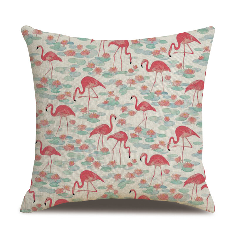 ZHENHE Cartoon Flamingo Print Pattern federa per cuscino in lino decorazione per la casa fodera per cuscino per divano della camera da letto 18x18 pollici