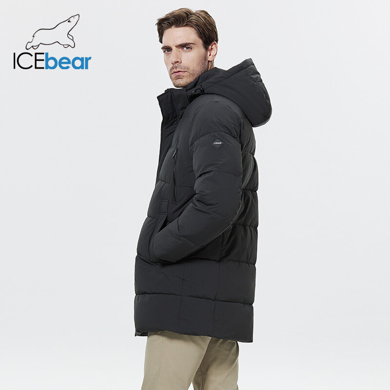 ICEbear 2023 nuova giacca da uomo invernale di media lunghezza cappotto di cotone con cappuccio alla moda abbigliamento addensare giacca di marca calda MWD22805I